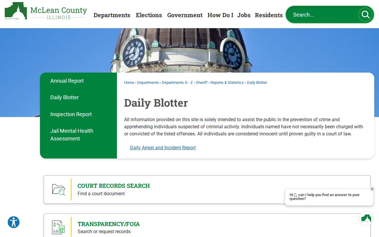 McLean County Sheriff Daily Arrest and Incident Blotter