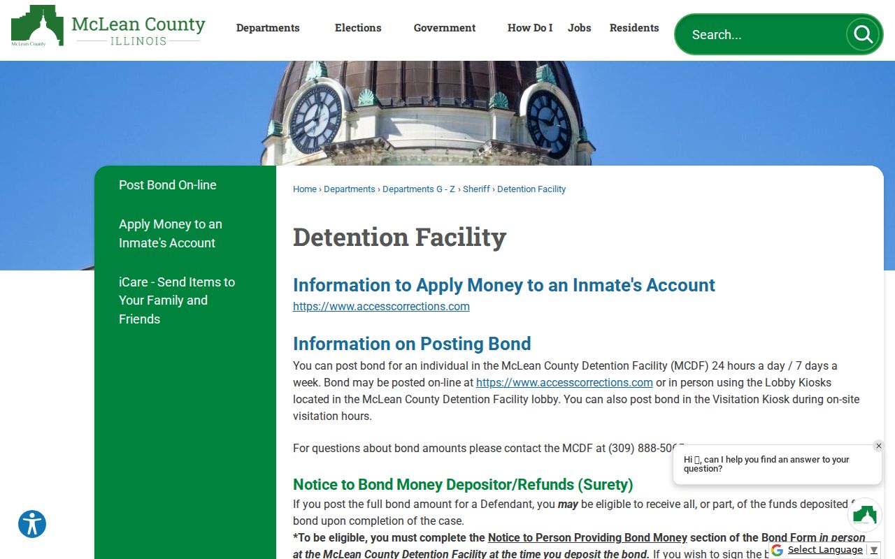 McLean County Detention Facility information page