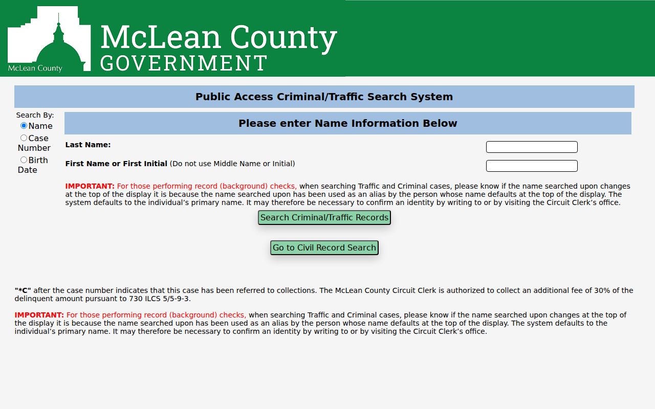 McLean County criminal court case search form