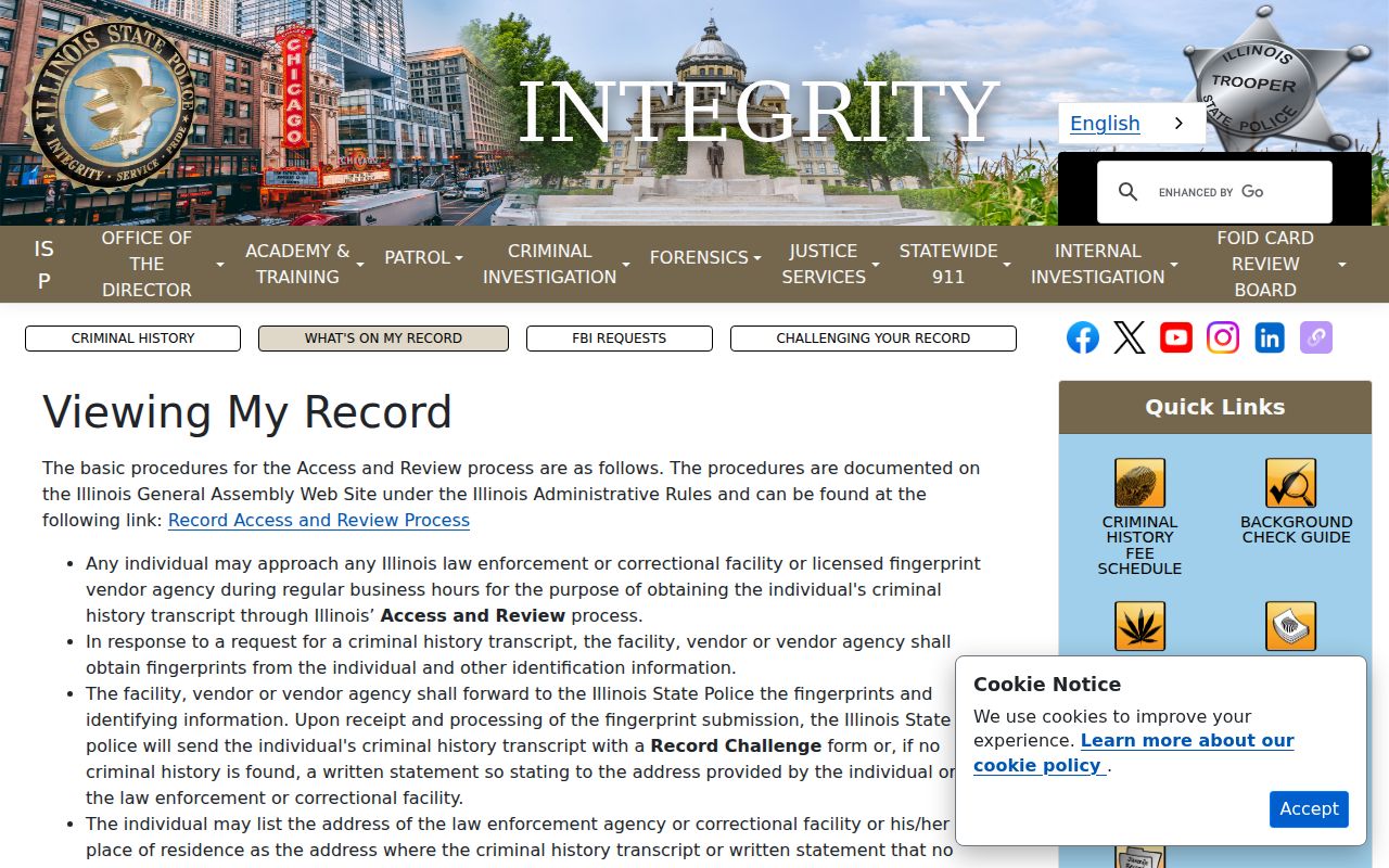 ISP access and review for a McLean County criminal record