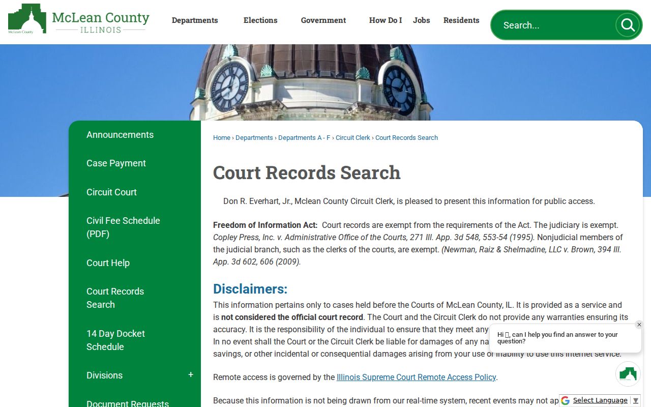McLean County Circuit Clerk criminal case records