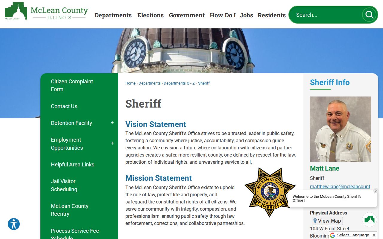 McLean County sheriff criminal history and custody services