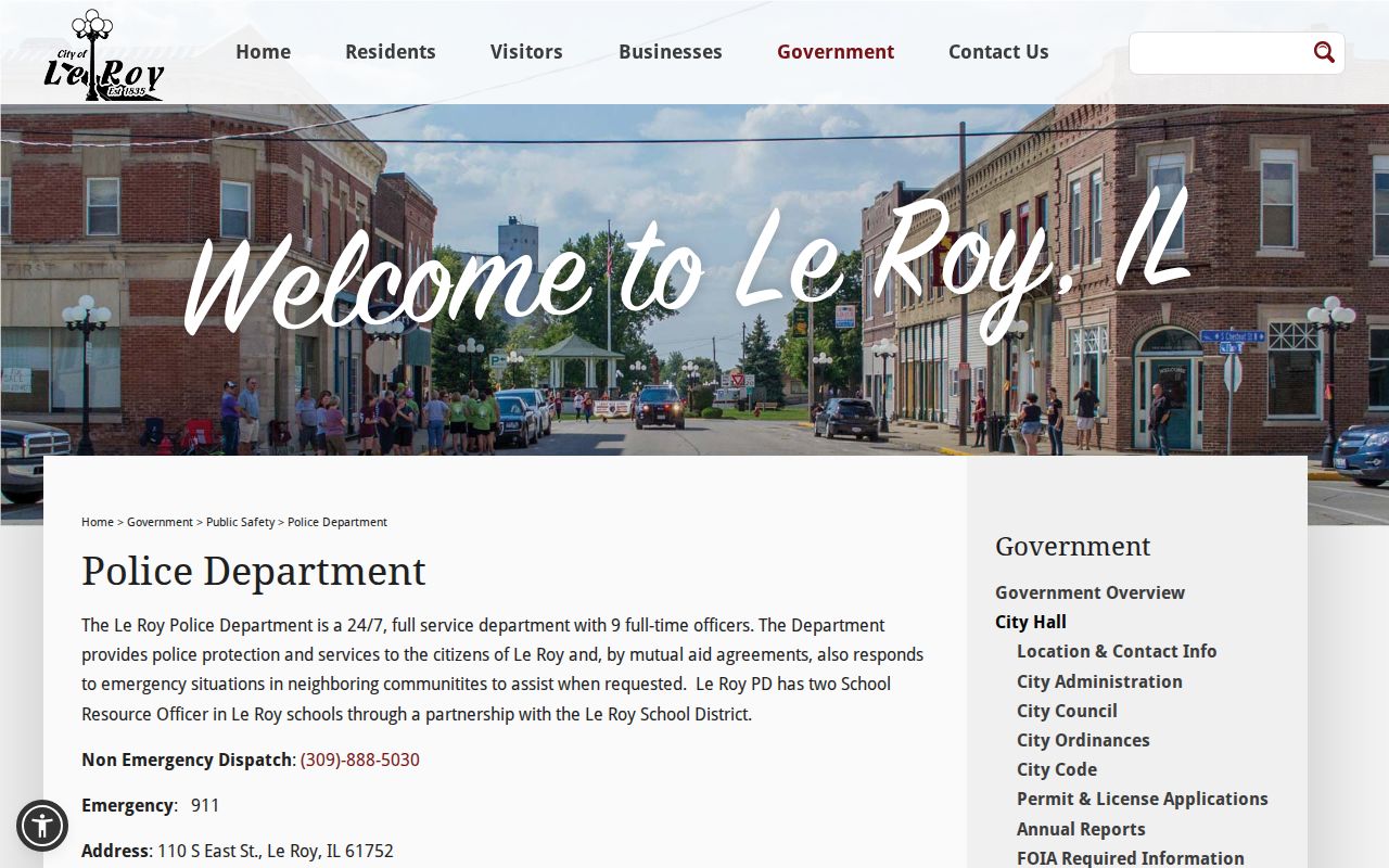Le Roy Police Department public safety page