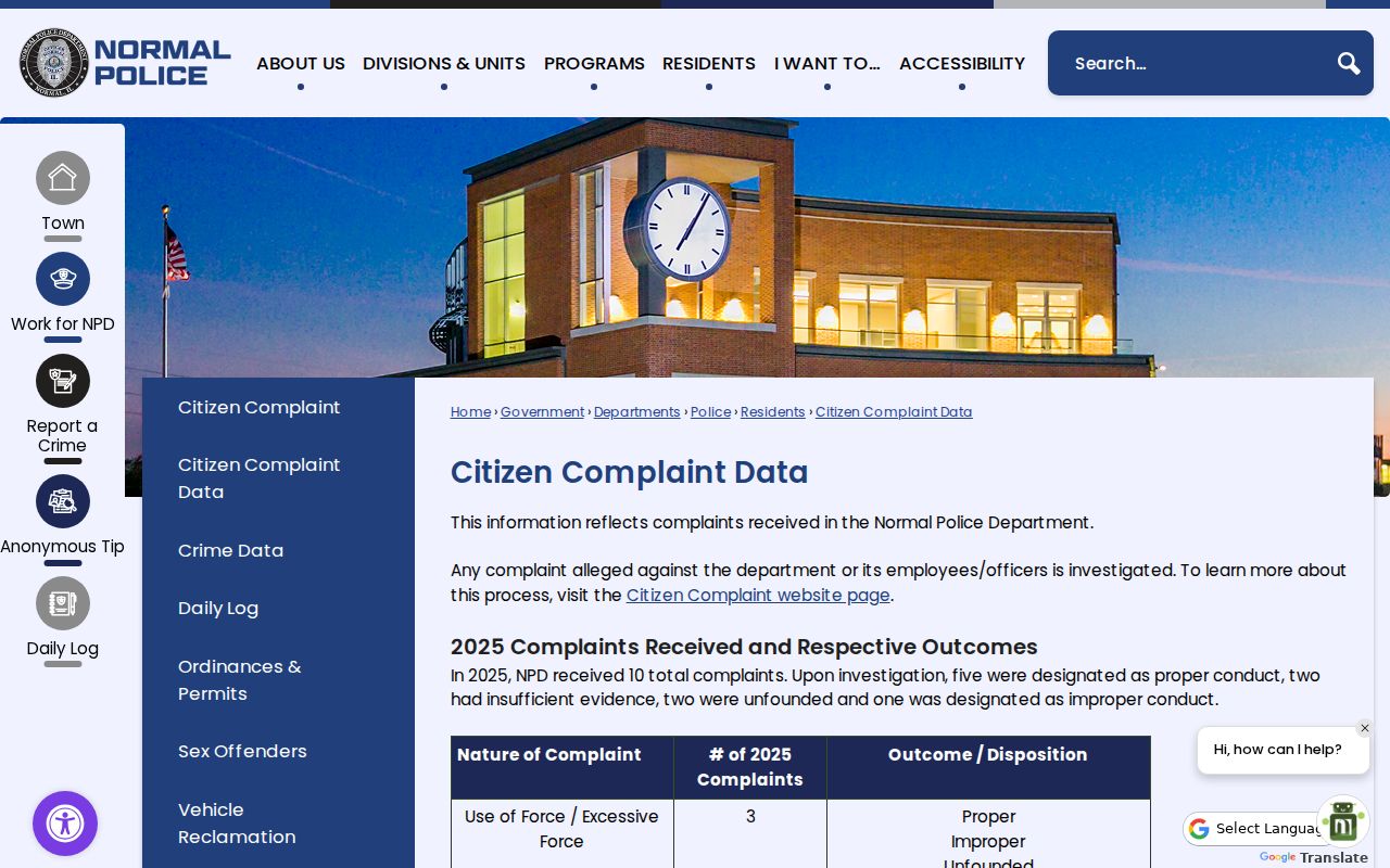 Normal Police citizen complaint outcome table